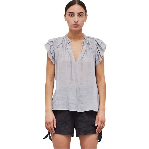 GRADE & Gather blue mist tiered ruffle sleeve blouse - Picture 1 of 15